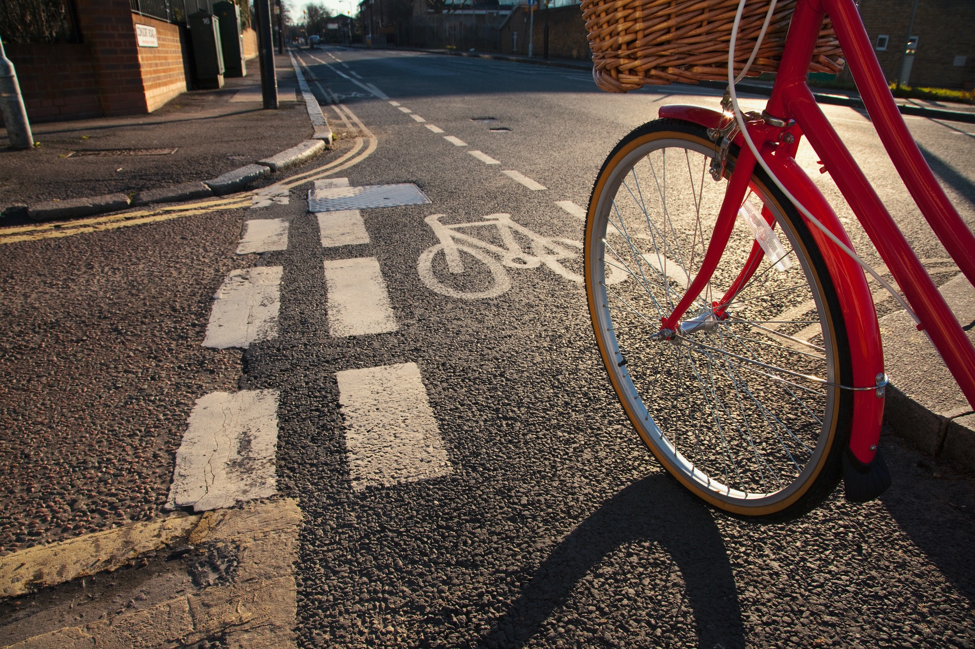 Road with cycle path and bicycle